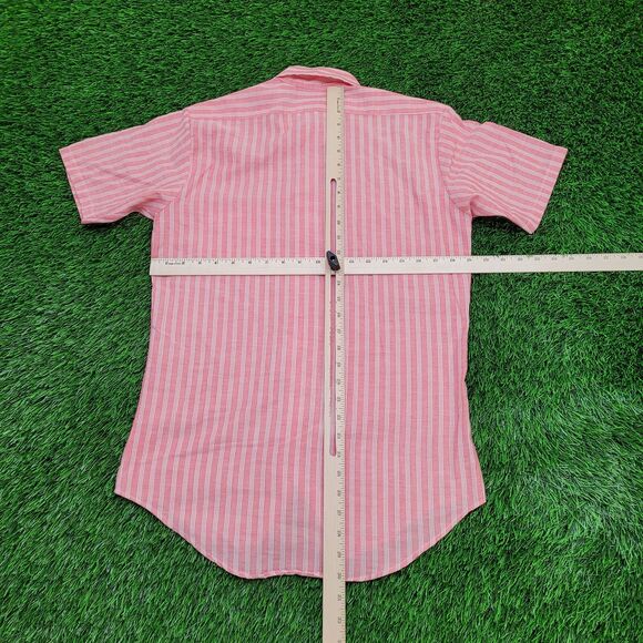 Vintage 70s MOD Stripes Button Shirt S/M 19x30 Red White - Picture 3 of 11